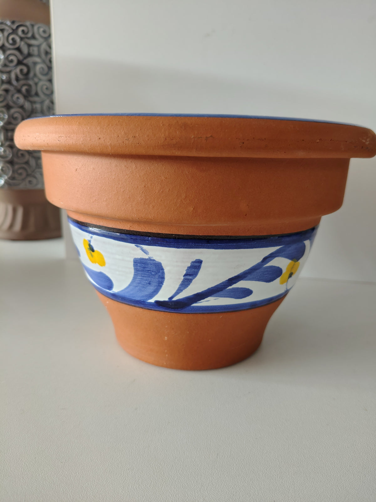Vaso In Terracotta Smaltato Bordo Blu