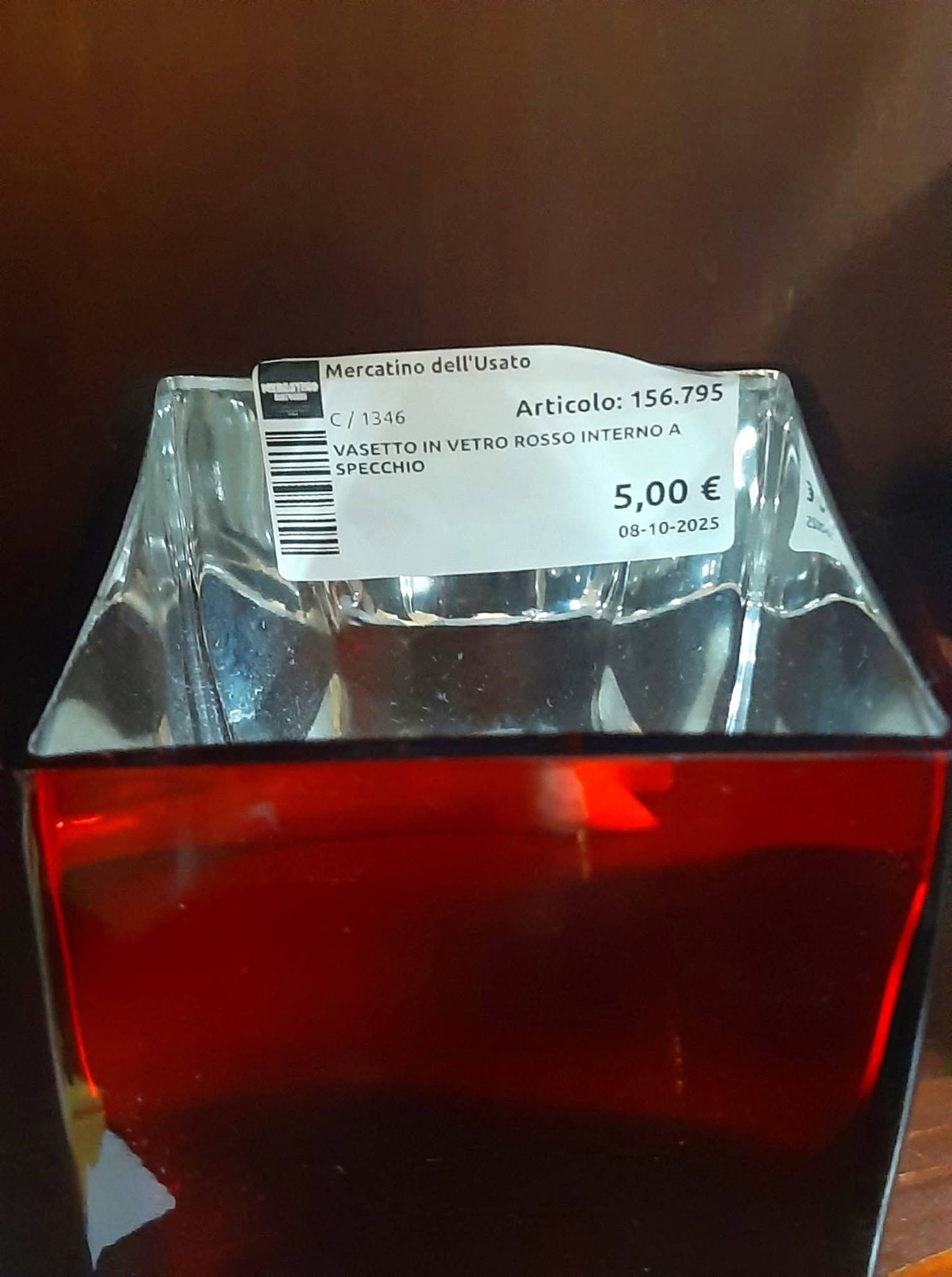 Vasetto In Vetro Rosso Interno A Specchio