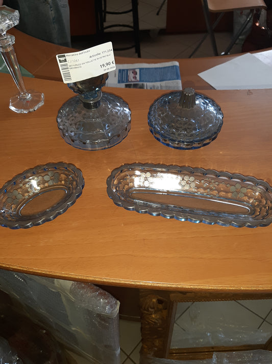 Set 4 Pezzi Da Toillette In Vetro Blu' Decorato