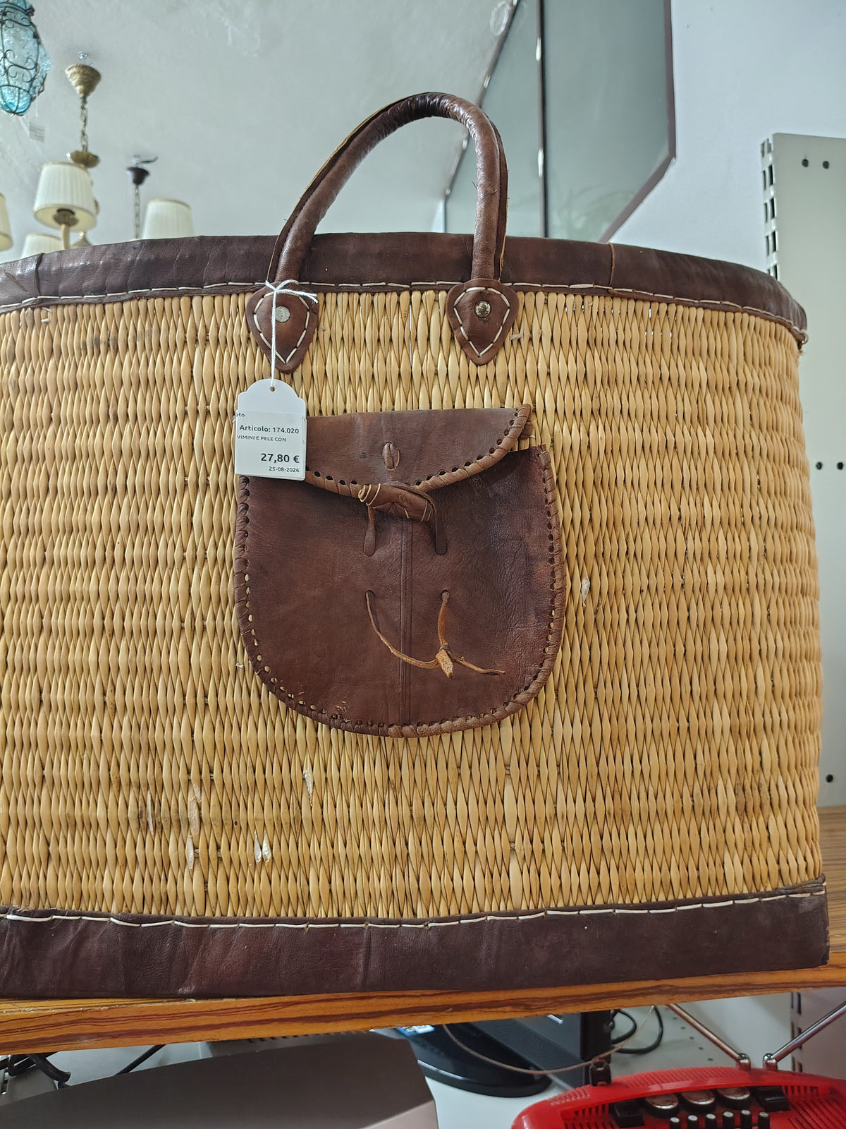 Borsa Grande In Vimini E Pelle Con Taschino R.