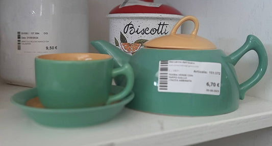 Teiera Verde Con Tappo Giallo +tazza Abbinata