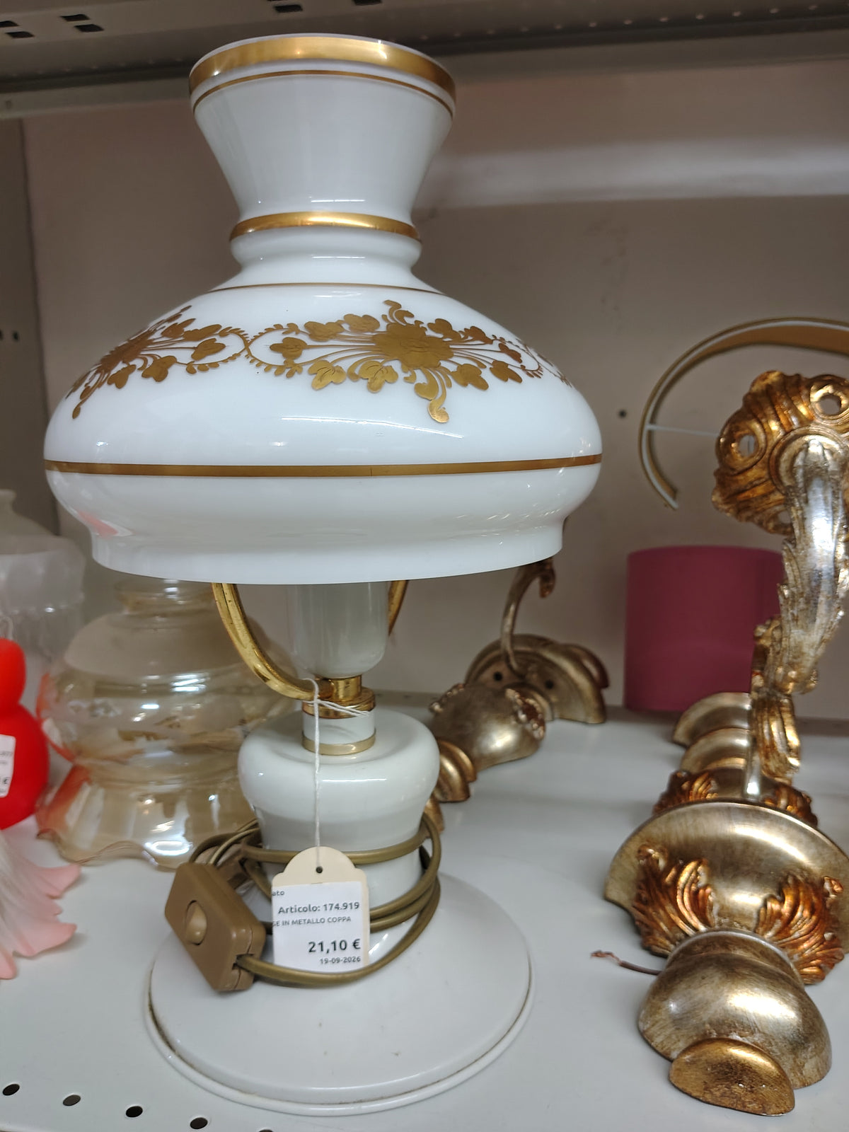 Lume Vintage Base In Metallo Coppa In Porcellana