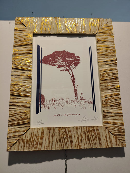 Quadro Cornice Laccata Dorata Con Litografia Pirandello