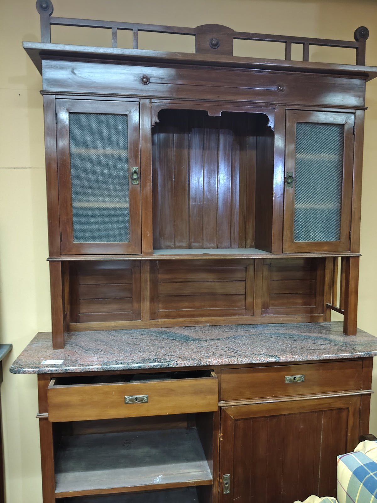 Vecchia Buffet/credenza Doppio Corpo Con Base In Marmo R
