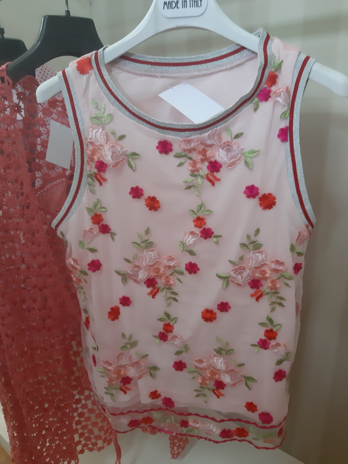 Canottiera In Pizzo Rosa Mis -s