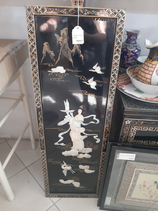 Quadro Laccato Nero Con Decorazioni Madre Perla