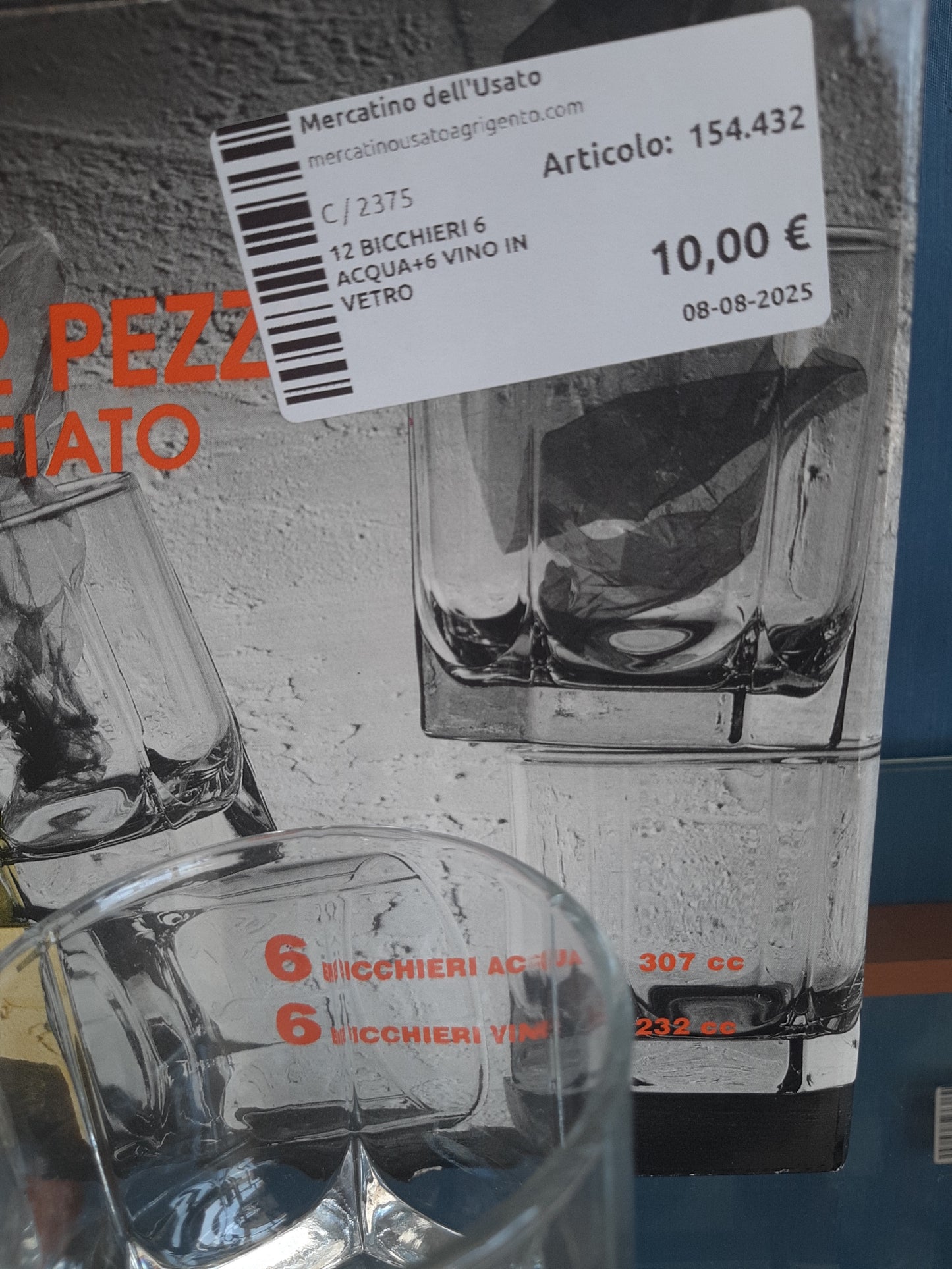 12 Bicchieri 6 Acqua+6 Vino In Vetro