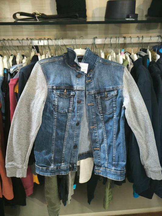 Giubbino A Jeans Manica Grigia 9/10 Anni