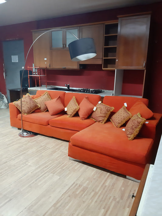 Divano A Penisola Tessuto Arancio R.