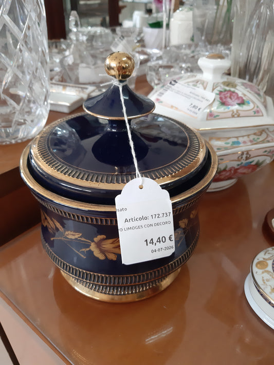 Potiche Blu' Tipo Limoges Con Decoro Dorato