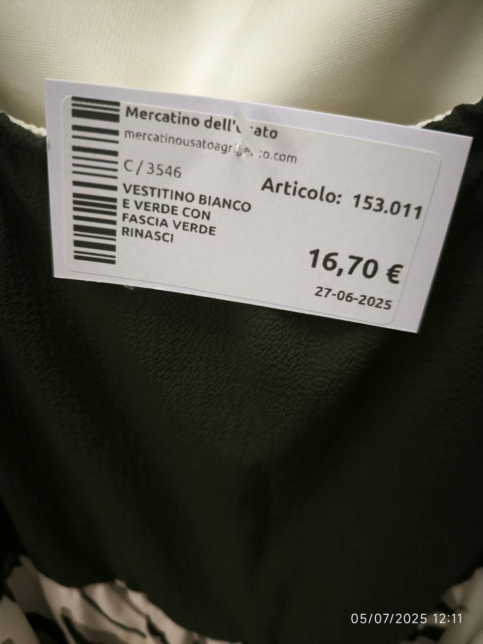 Vestitino Bianco E Verde Con Fascia Verde Rinascimento Mis S