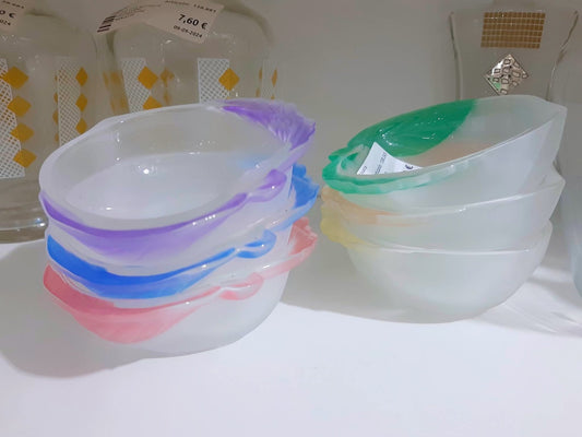 6 Ciotoline In Vetro Bordo Multicolore Forma Pesca