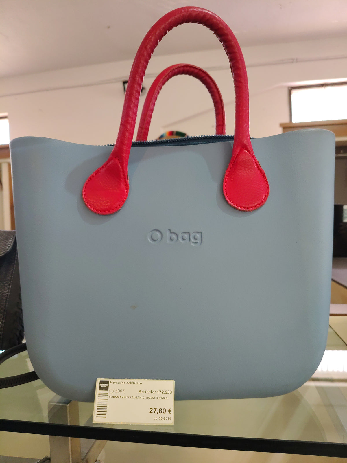 Borsa Azzurra Manici Rossi O Bag R