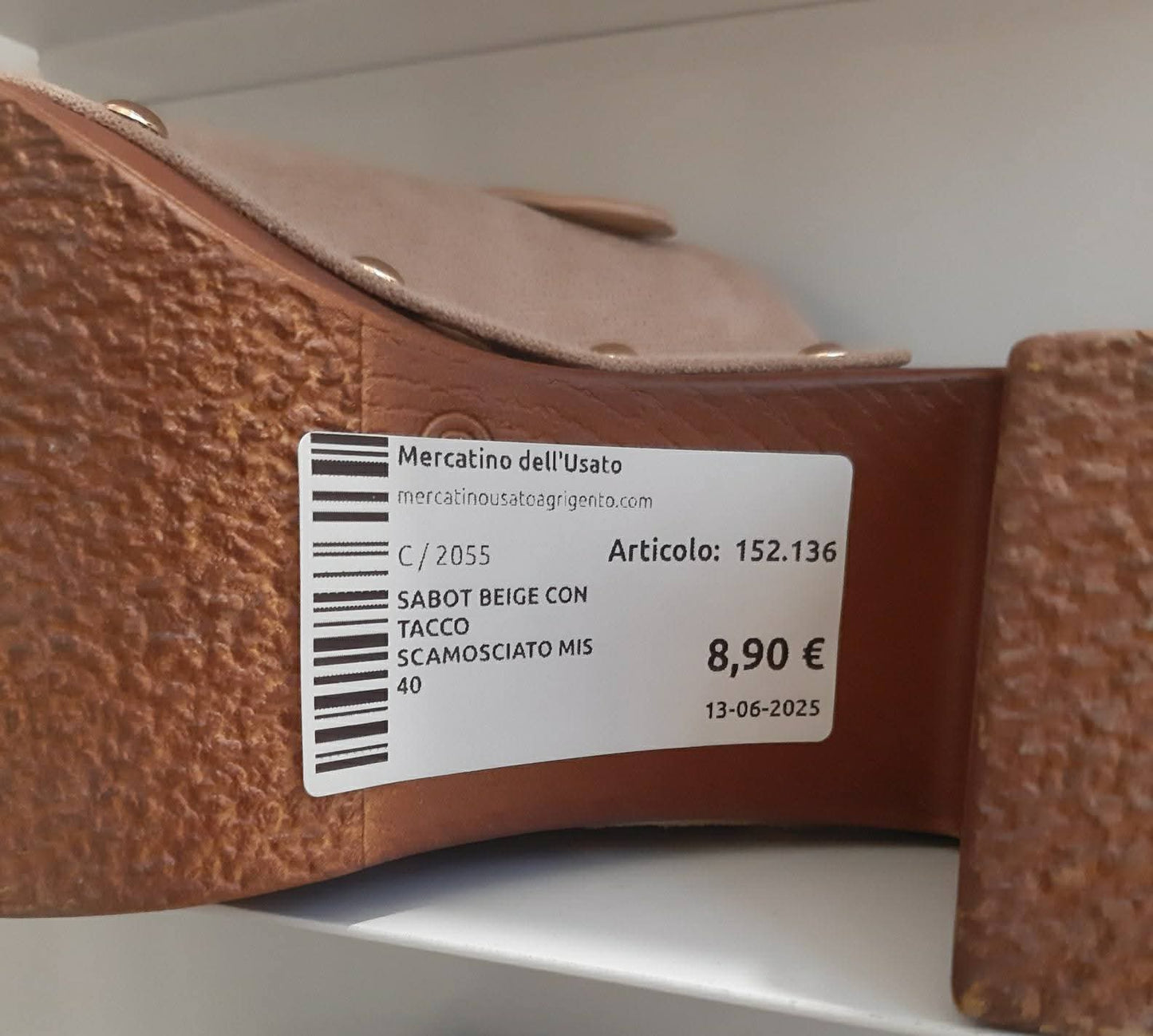 Sabot Beige Con Tacco Scamosciato Mis 40