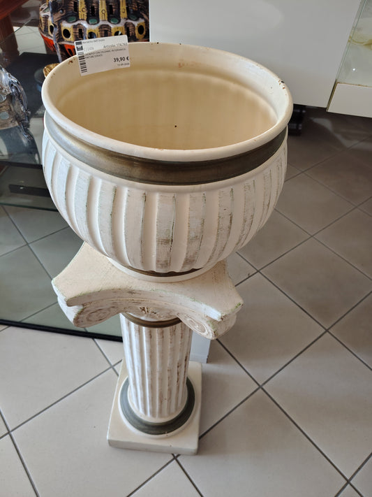 Cachepot Con Colonna  In Ceramica Finiture Dorate