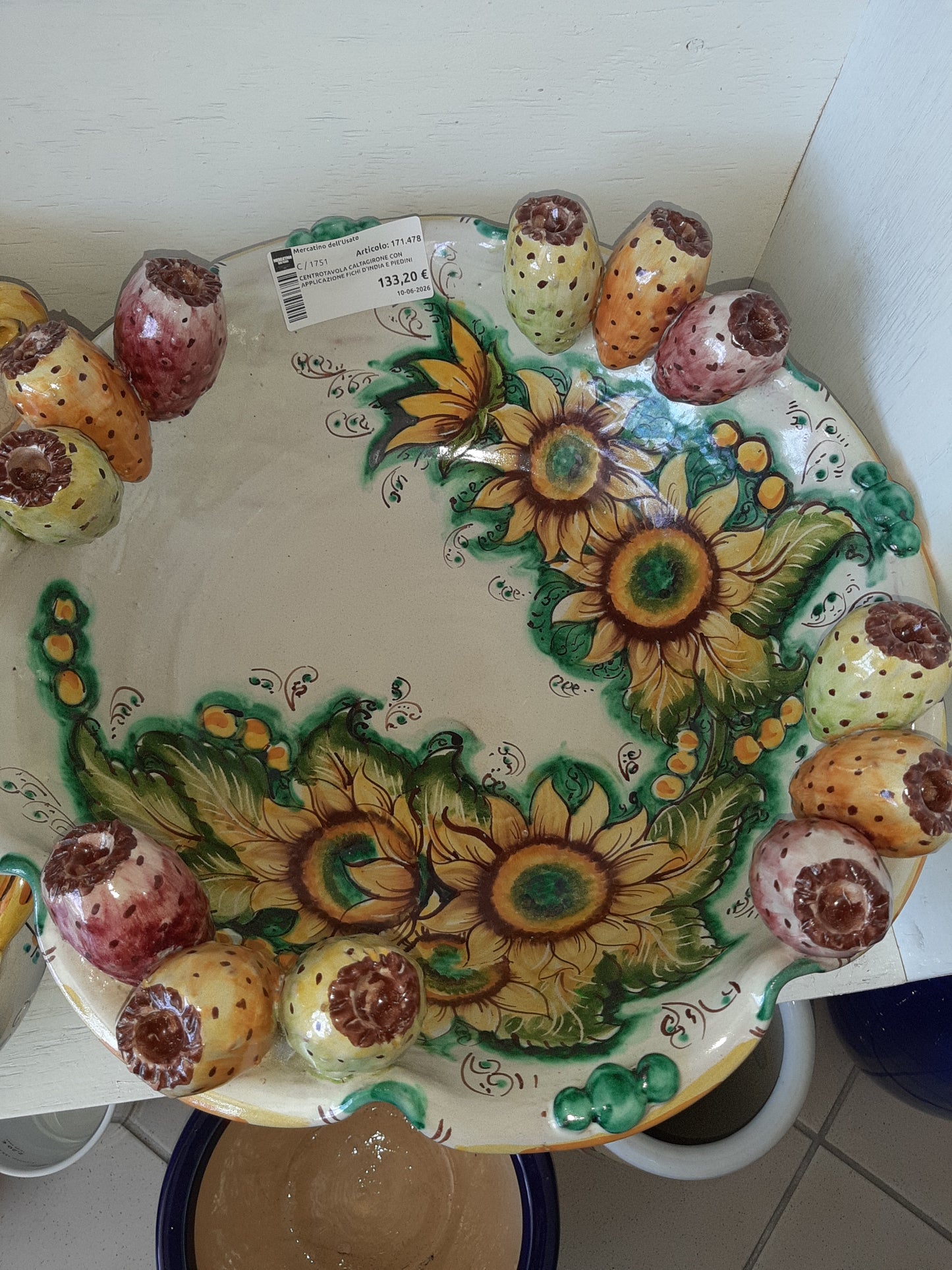 Centrotavola Caltagirone Con Applicazione Fichi D'india E Piedini