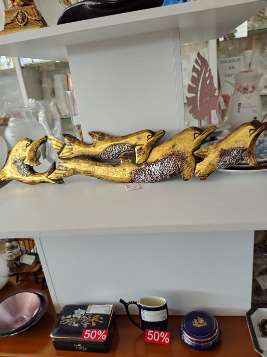 Scultura In Legno  Coppia Di Delfini