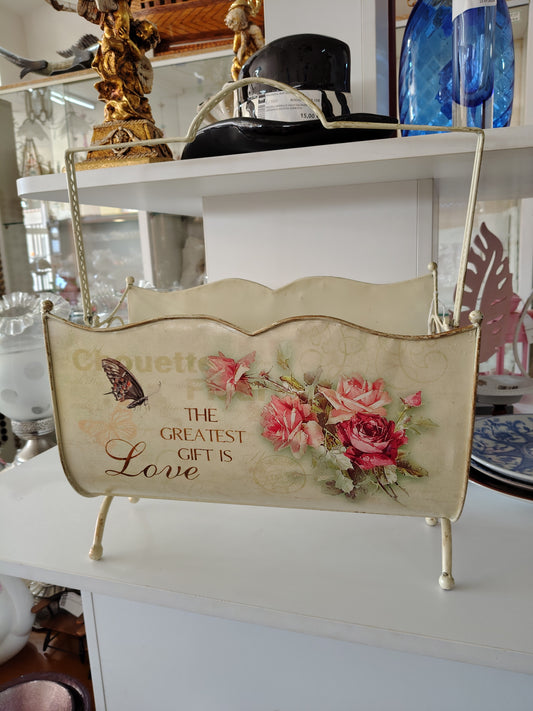 Porta Riviste In Metallo Decoro Rose