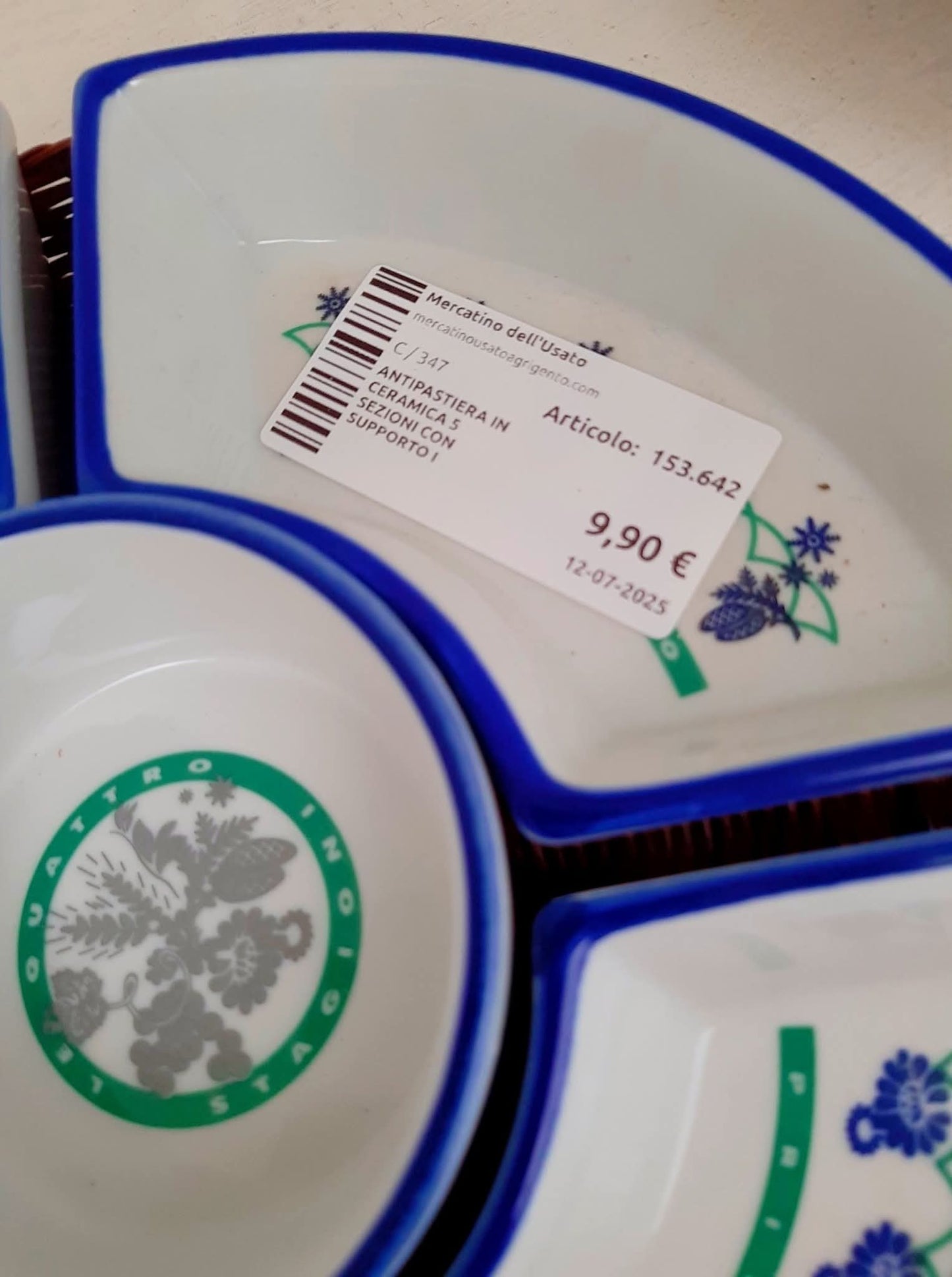 Antipastiera In Ceramica 5 Sezioni Con Supporto In Vimini