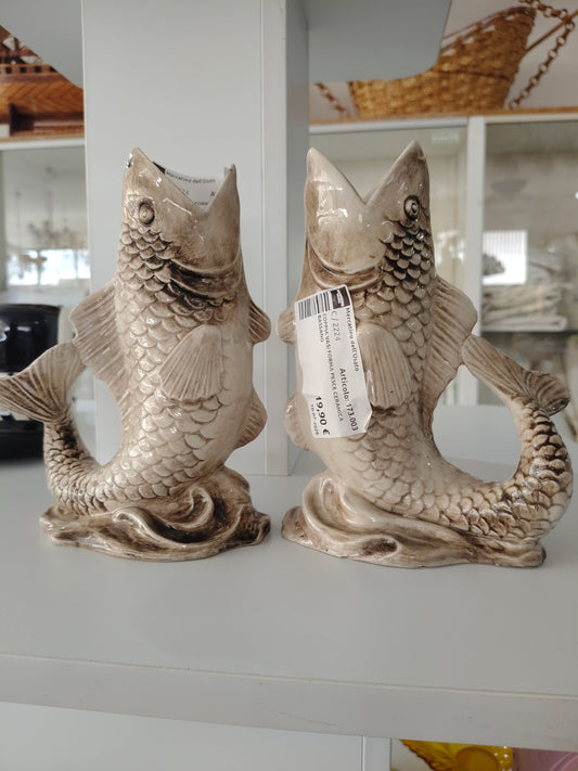 Coppia Vasi Forma Pesce Ceramica Bassano