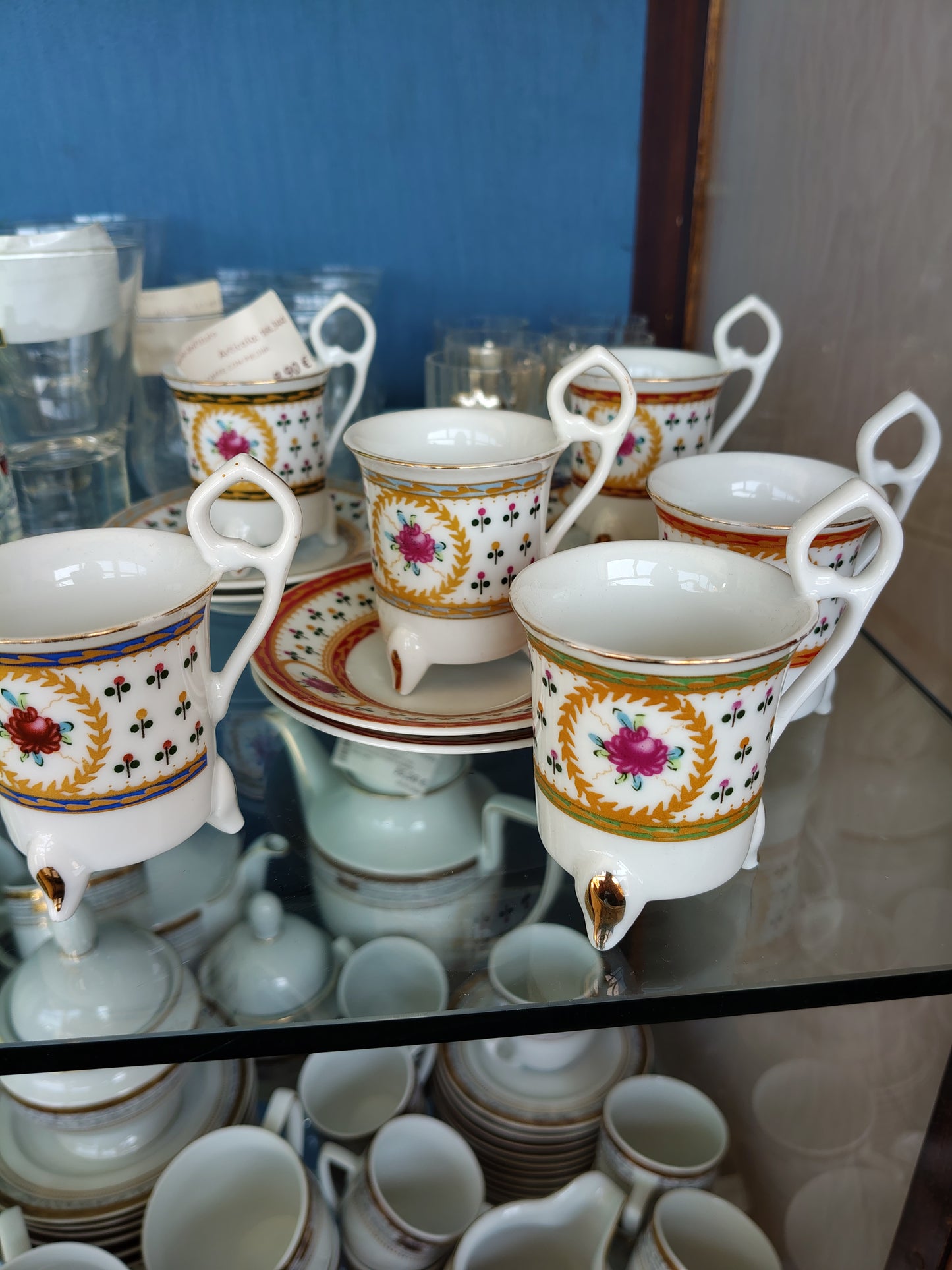 6 Tazzine Da Caffe Con Piedini +piattini