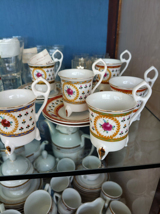 6 Tazzine Da Caffe Con Piedini +piattini