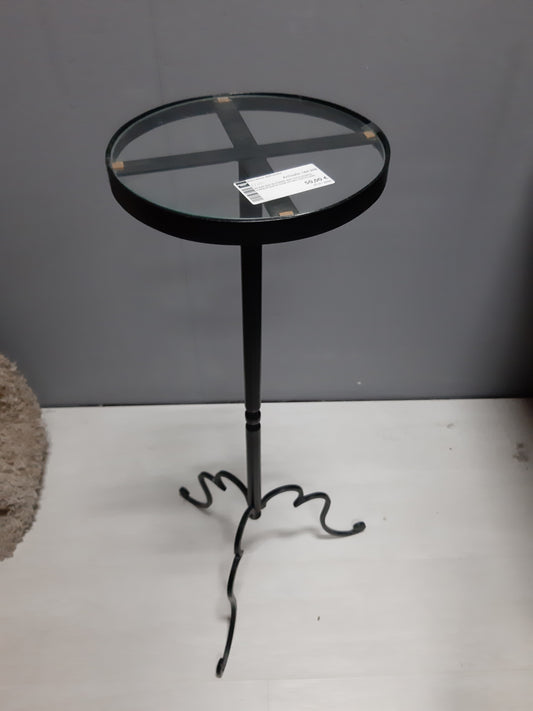 Alzatina In Ferro Battuto Porta Lume/piante Con Vetro Circolare