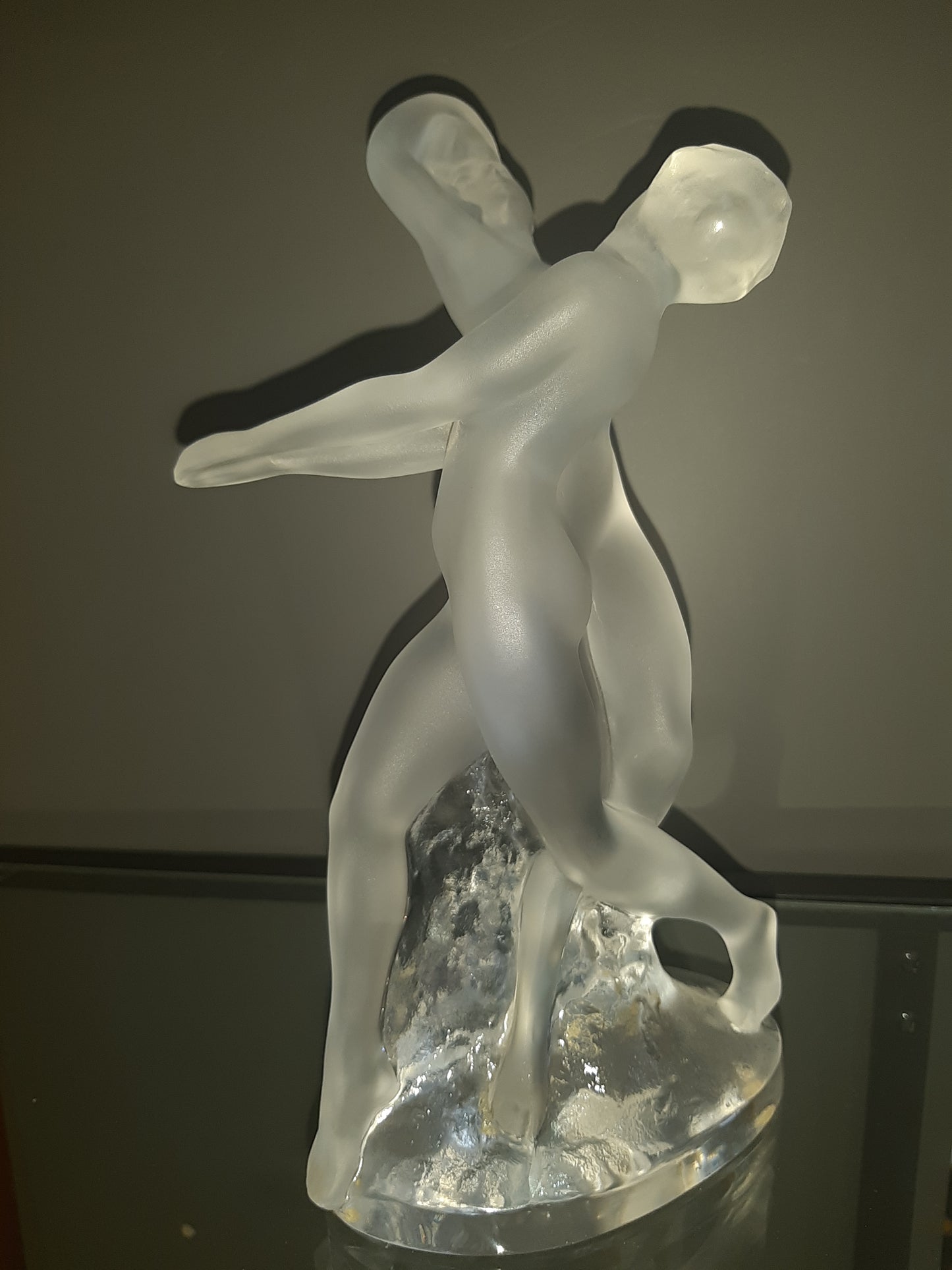 Rara Scultura Lalique (deux Danseuses) Cristallo Satinato E Trasparente