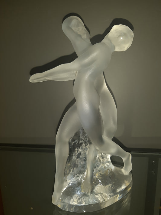 Rara Scultura Lalique (deux Danseuses) Cristallo Satinato E Trasparente