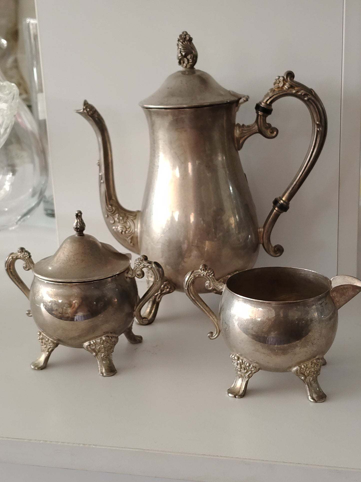 Gruppo Vecchia Caffettiera Lettiera E Zuccheriera R. In Silver  3pz