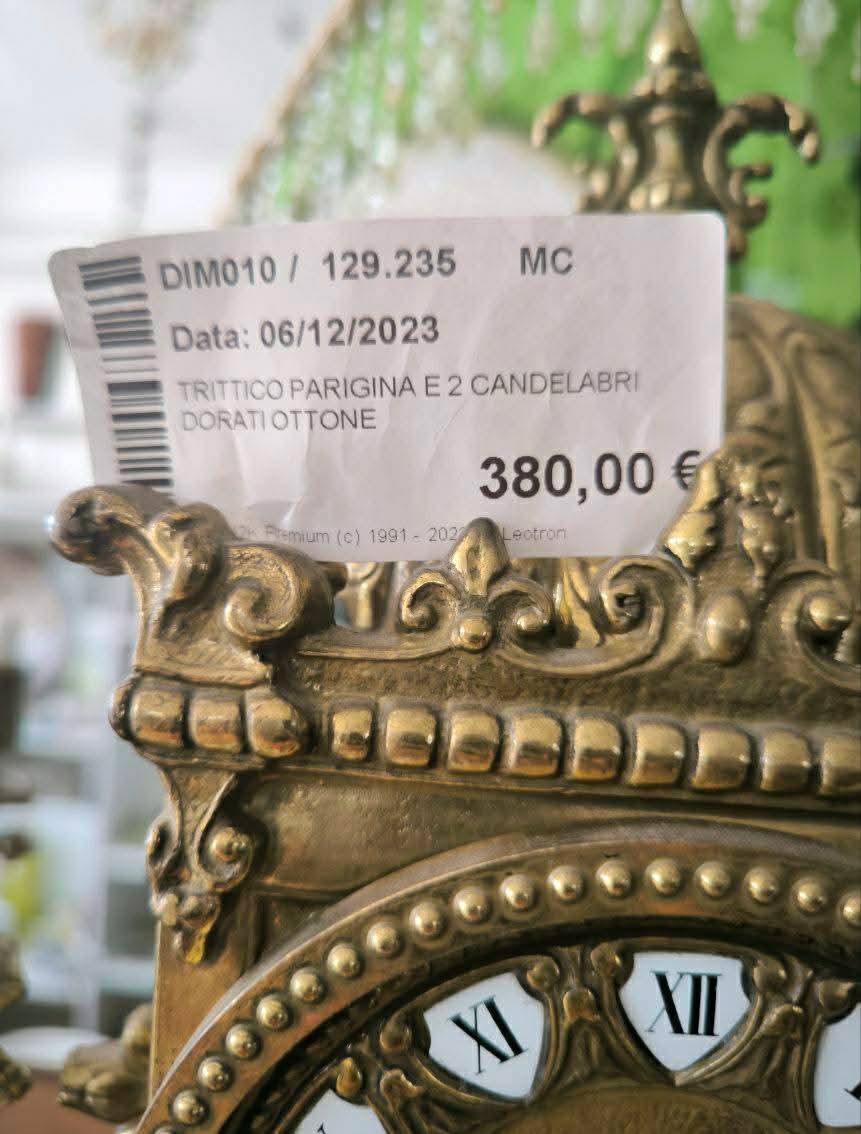 Trittico Parigina E 2 Candelabri Dorati Ottone