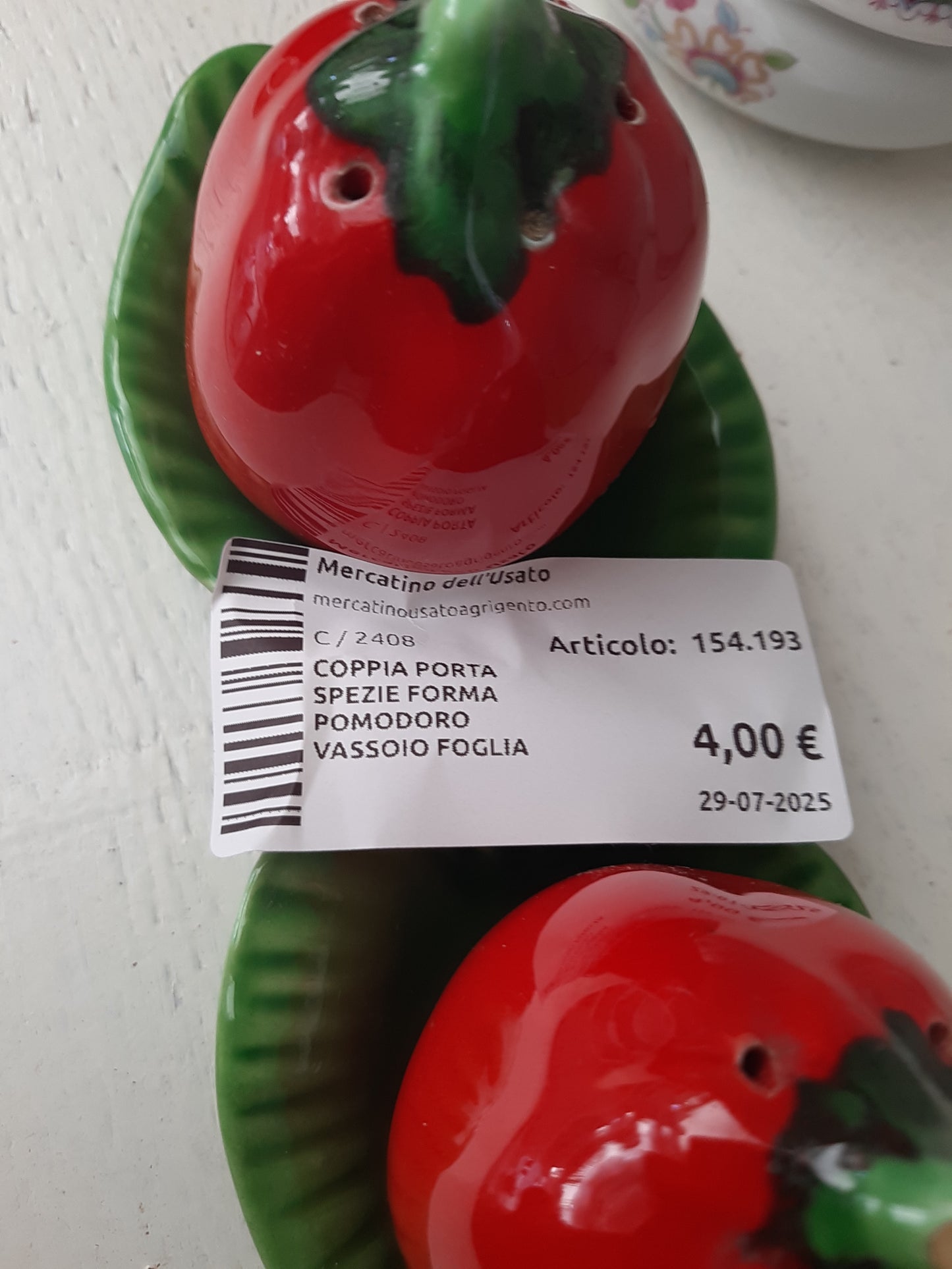 Coppia Porta Spezie Forma Pomodoro Vassoio Foglia