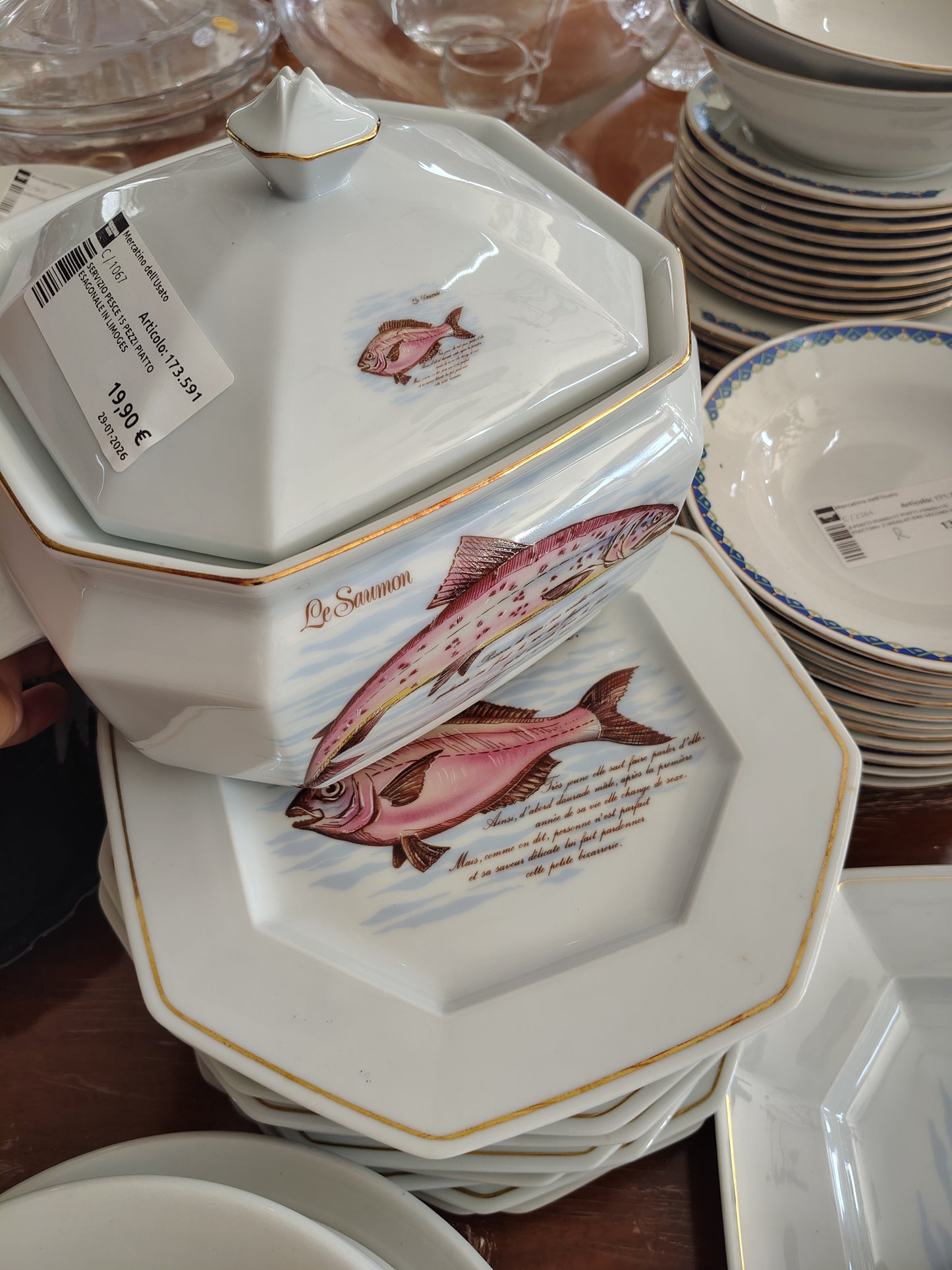 Servizio Pesce 15 Pezzi Piatto Esagonale In Limoges