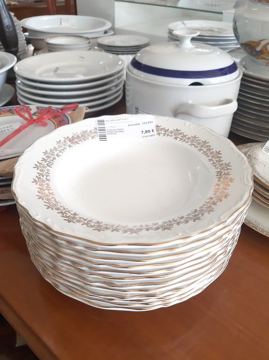 6 Vecchi Piatti Fondi Decoro Dorato