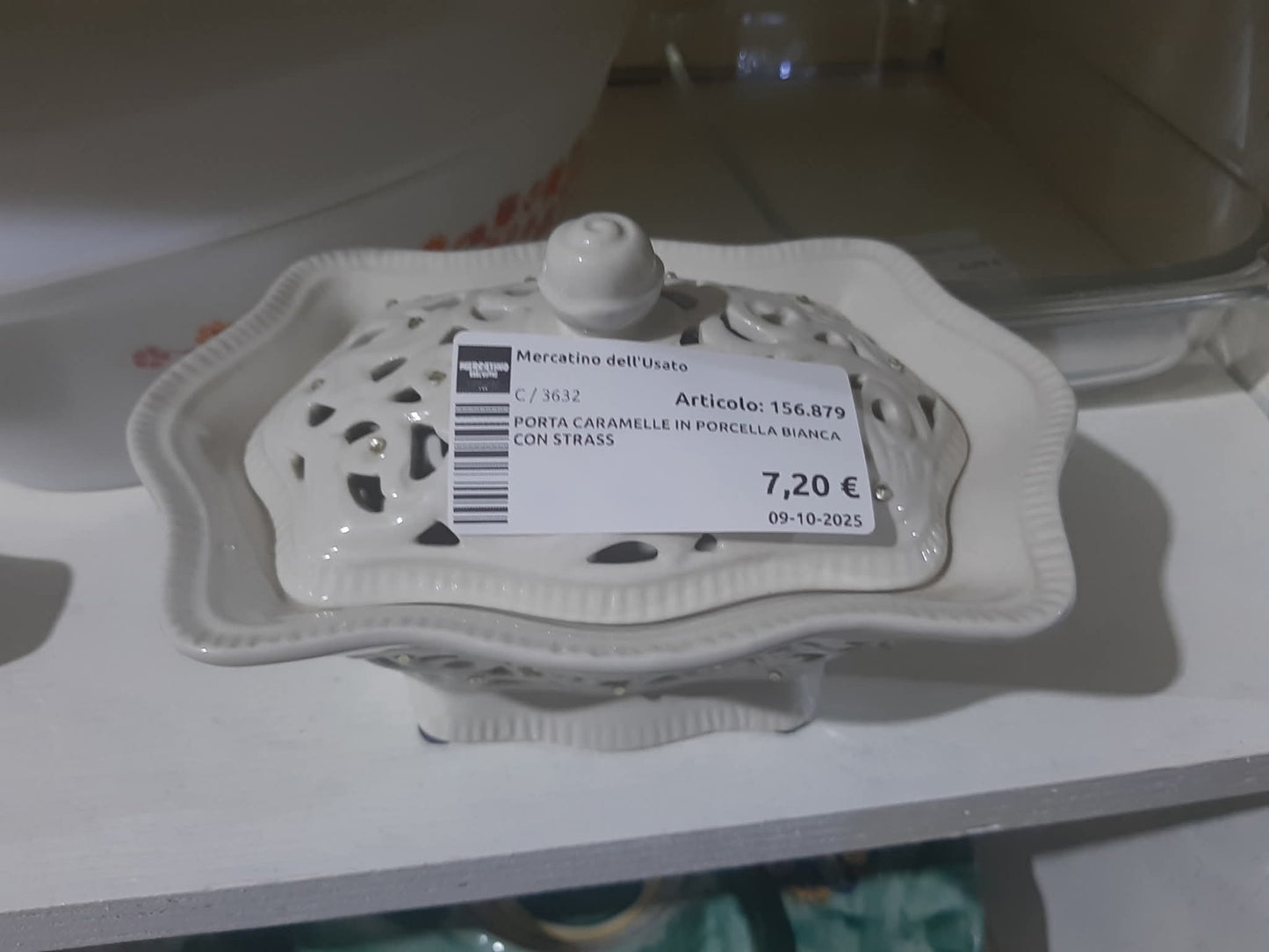 Porta Caramelle In Porcella Bianca Con Strass