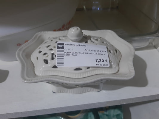 Porta Caramelle In Porcella Bianca Con Strass