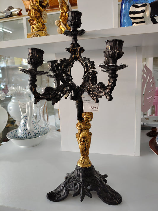 Vecchio Candelabro Ottone Ridipinto 5 Lumi