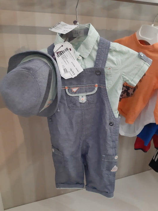 Completo Solopet+camicia  Jeans E Verde+cappello  12mesi