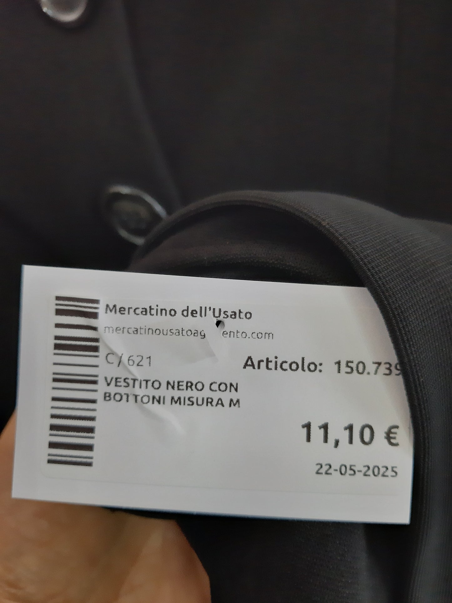 Vestito Nero Con Bottoni Misura M