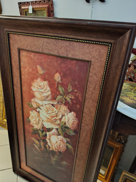 Quadro Verticale Cornice In Legno Con Cordoncino Dorato Decorazione Vaso Rose
