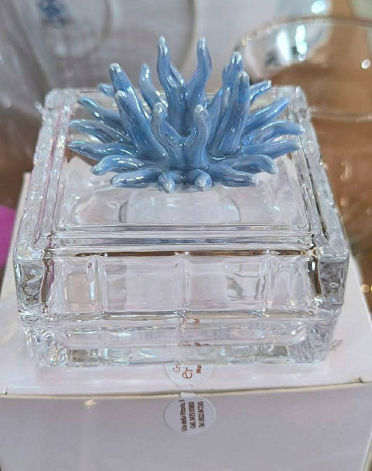 Scatolina In Vetro Con Coperchio Fiore In Ceramica