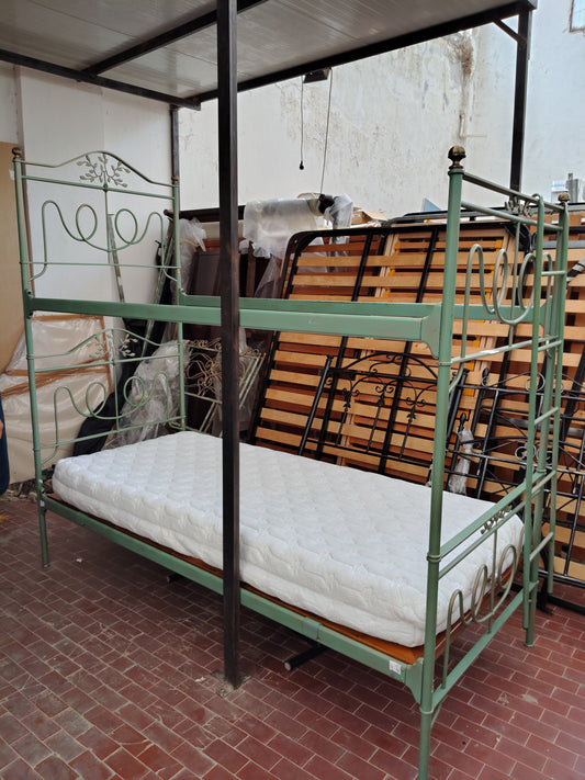 Letto A Castello In Ferro Battuto Verde Separabile Anche Per Matrimoniale Compreso 2 Materassi