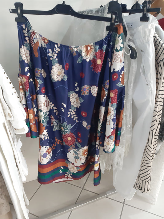 Maglietta Blu Con Fiori