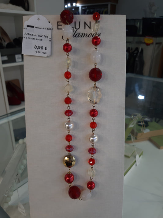 Collana Con Perle E Pietre Rosse