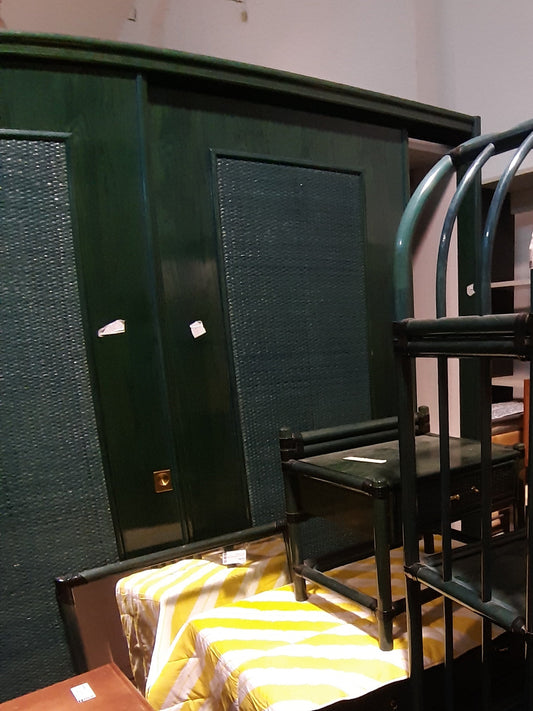 Armadio Scorrevole 3 Ante Verde Con Pannelli Rattan R.