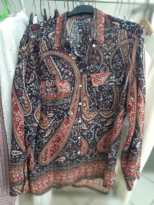 Camicia Bordeaux Bianco E Blu Mis L