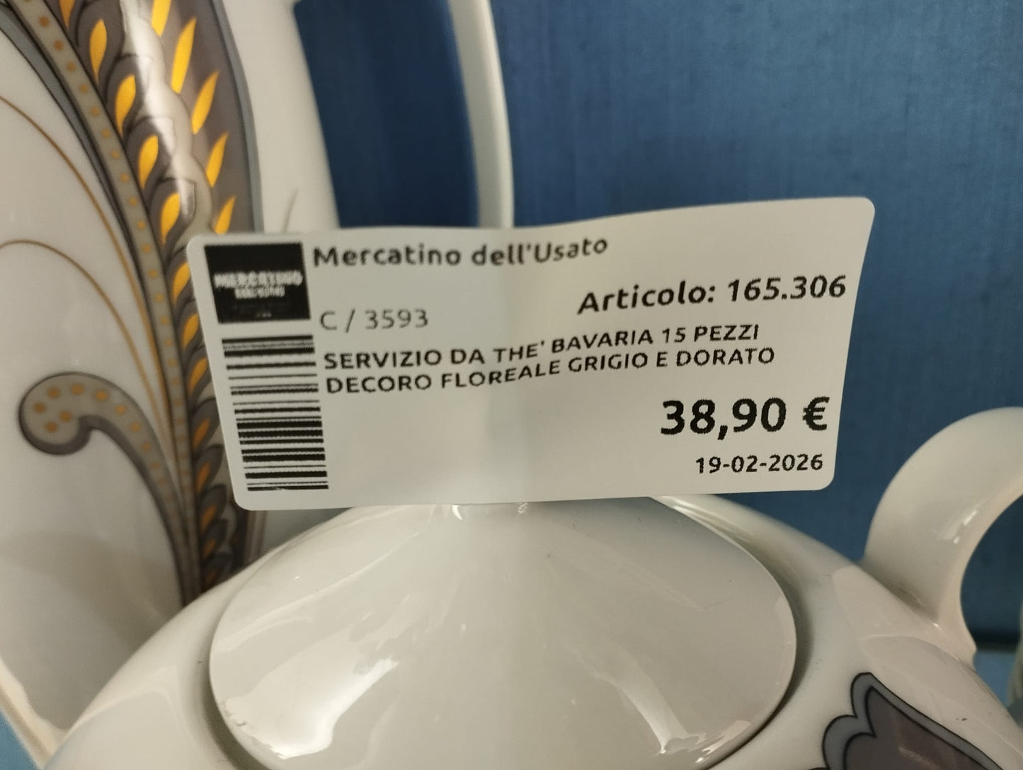 Servizio Da The' Bavaria 15 Pezzi Decoro Floreale Grigio E Dorato