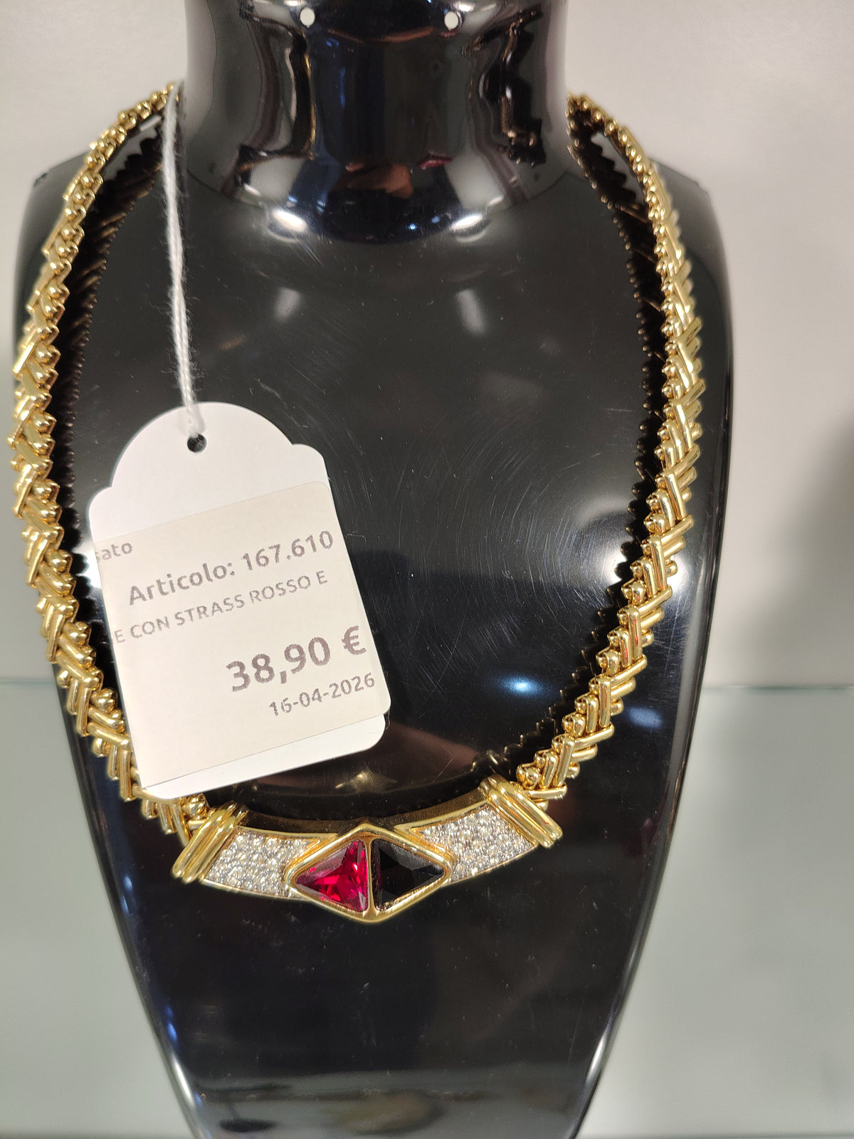 Collana Vintage Con Strass Rosso E Nero