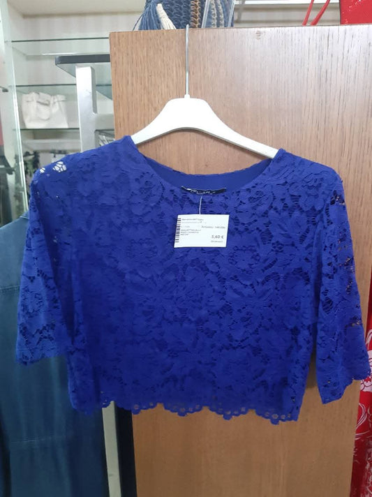 Magliettina Blu E Pizzo Chiaretta Mis S/m