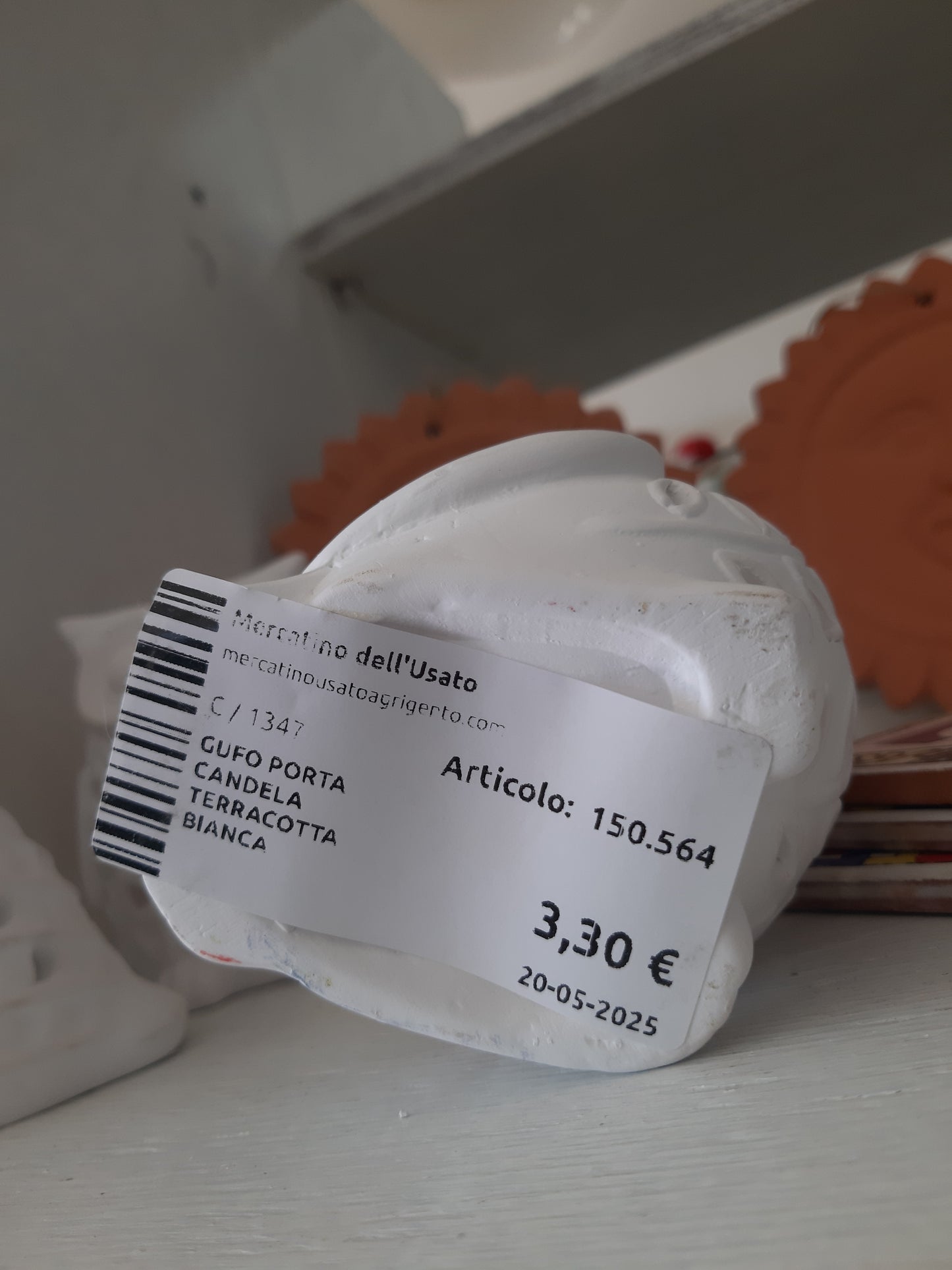 Gufo Porta Candela Terracotta Bianca